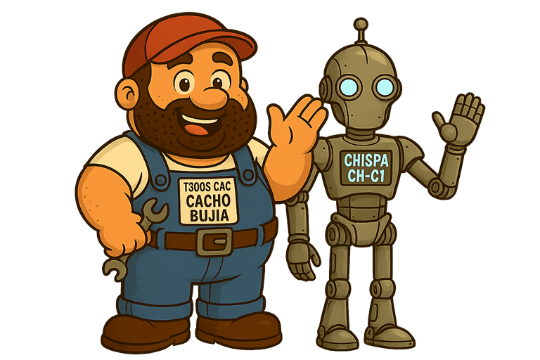 Cacho y Chispa, personajes de Tu Mecánico Virtual